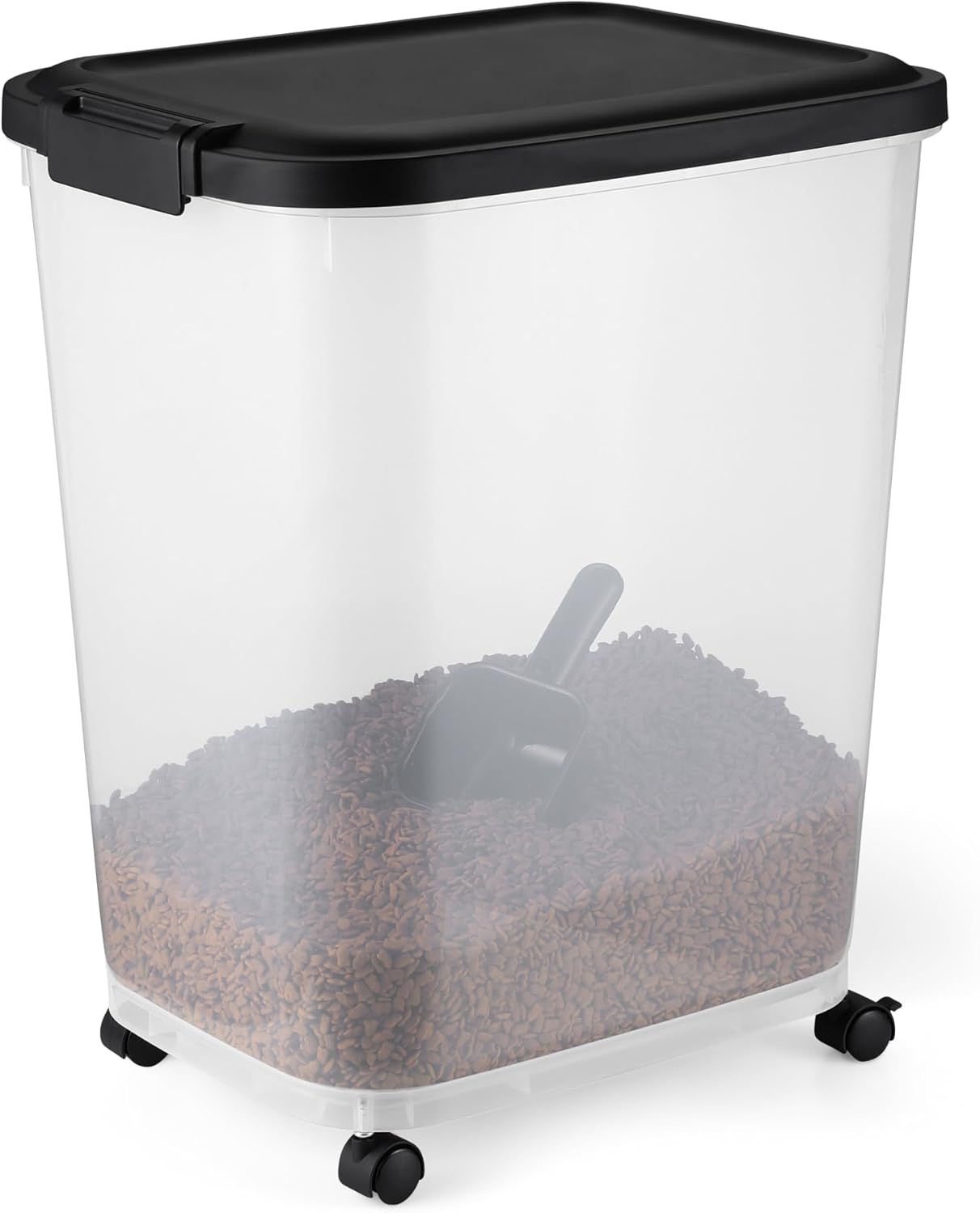 Amazon Basics Pet Food Storage Container with Wheels, BPA-Free, Detachable Scoop, 30lbs Capacity, Reliable Seal