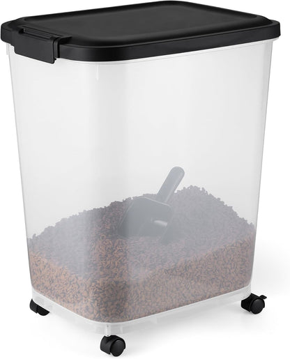 Amazon Basics Pet Food Storage Container with Wheels, BPA-Free, Detachable Scoop, 30lbs Capacity, Reliable Seal