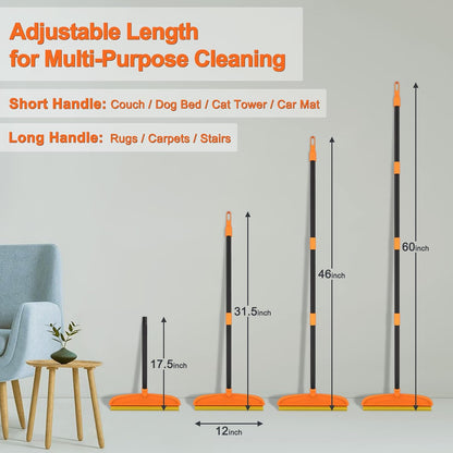 Carpet Rake for Pet Hair Removal, 5FT Reusable Pet Hair Removal Tool with Adjustable Handle, 3 in 1 Lint Remover Dog Cat Fur Remover Broom for Rugs, Mats, Beds, Stairs, Couch