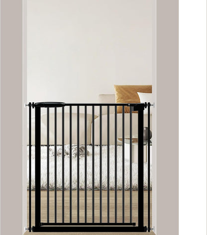 DEARBB Extra Wide Baby Gate Ultra Narrow Spacing 30.11-77.36" Pressure Mounted Double Lock Swing Auto Close Walk Through Metal Safety Pet Gate for Stairs and House Doorway Kitchen