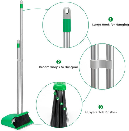 TreeLen Broom and Dustpan Set with 52" Long Handle for Home Kitchen Room Office Lobby Floor Use Upright Stand Up Stand Up Broom with Dustpan Combo
