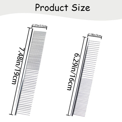 4 PCS Stainless-Steel Comb Dog Combs for Knots, Mats & Loose Hair Removal - Effective Dematting Tool, Comfortable, Lightweight, Portable & Safe for Dogs, Cats & Pets