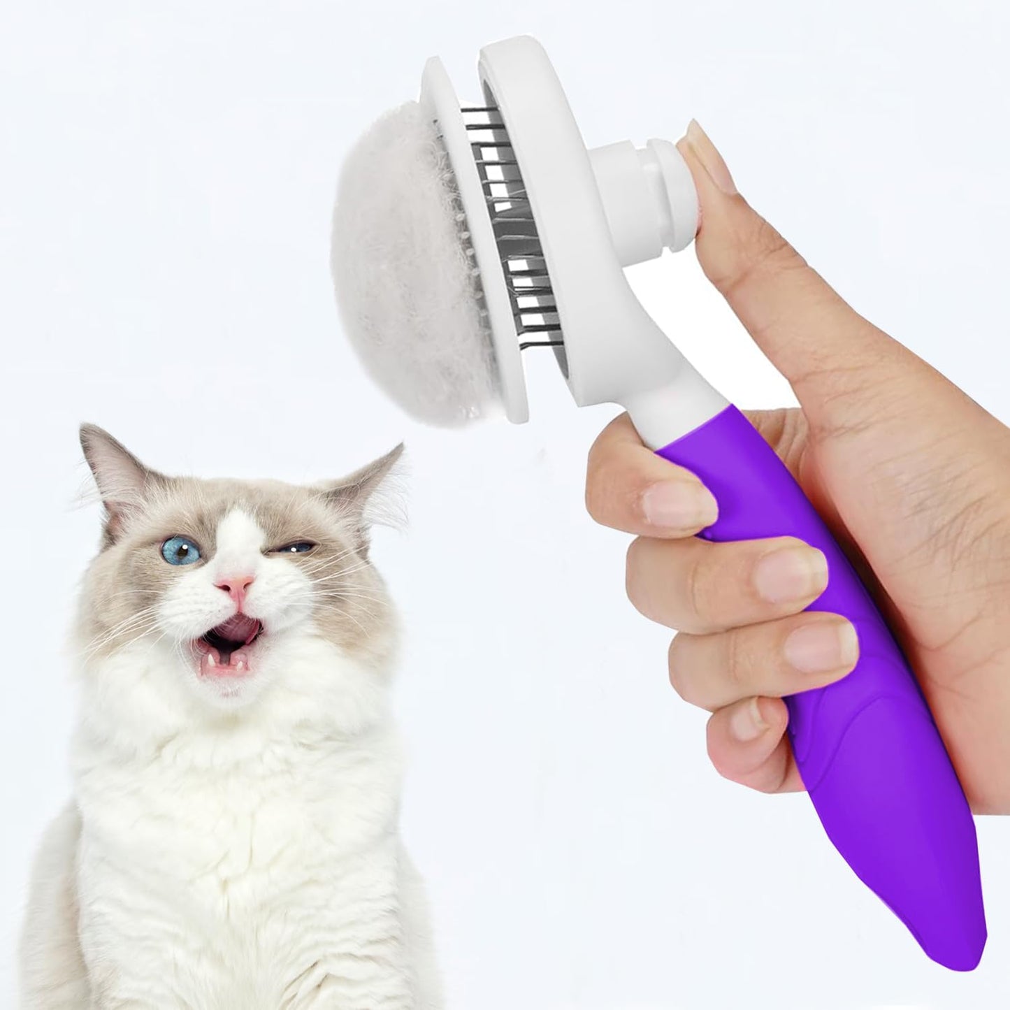 Self Cleaning Slicker Brush - Cat Brush Skin-Friendly Deshedding Grooming Massaging Tool for Long & Short Haired Pets, Cat Hair Brushes Easy Removes Undercoat for Dogs Cats Rabbits - UPGRADED, Blue