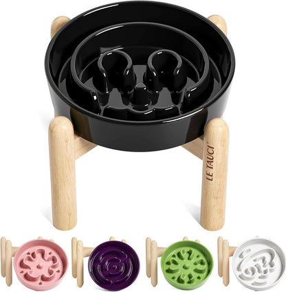 LE TAUCI Dog Bowls Slow Feeder Ceramic, 1.5 Cup Slow Feeding Bowl for Small and Medium Breed, Puzzle Dog Food Bowl for Fast Eater, Maze Purple