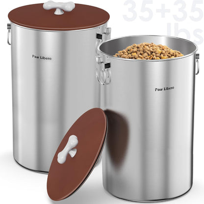 Paw Libero 25 Lbs Stainless Steel Dog Food Storage Container with Airtight Lid & Ceramic Bone Handle, Large Metal Dog Food Bin for Dogs & Cats, Keep Fresh, Easy to Clean