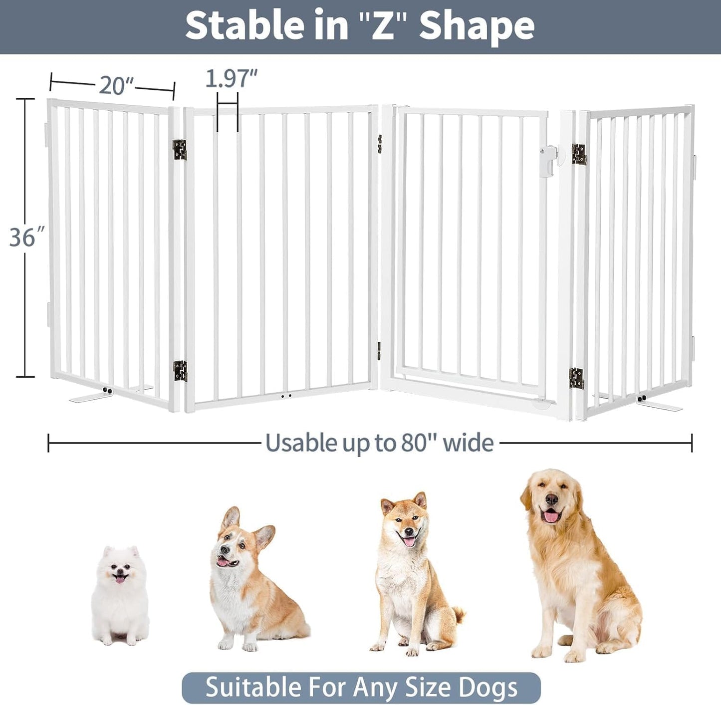 Metal Freestanding Dog Gates with Door for Outdoor Indoor,80'' Extra Wide 32'' Tall Free Standing Dog Gate for Doorways,Large Openings,Deck,Yard,Foldable Safety Pet Fence(Black,4 Panels)