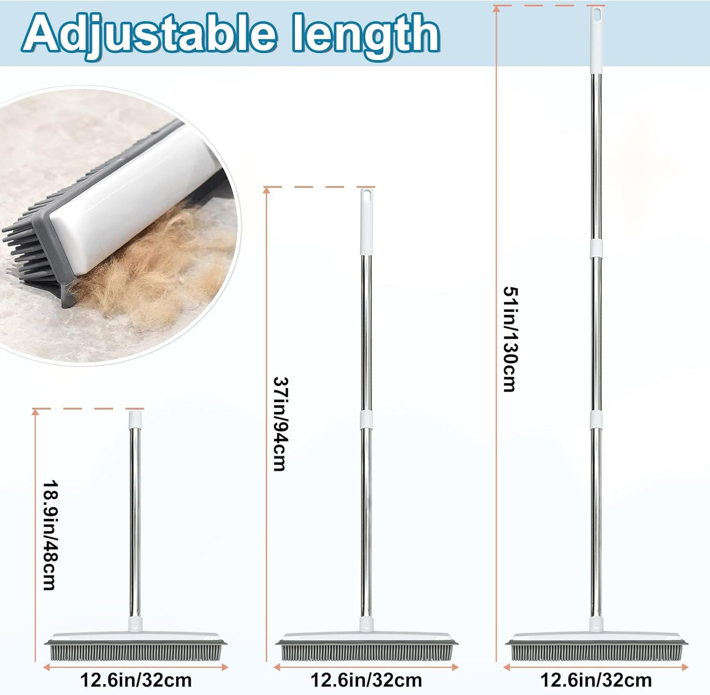 Enmaipet Carpet Rake for Pet Hair Removal, Reusable Pet Hair Remover with 48” Adjustable Long Handle, Pet Hair Remover Gloves, Dog Hair Rake Brush for Rugs, Mats, Couch, Furniture