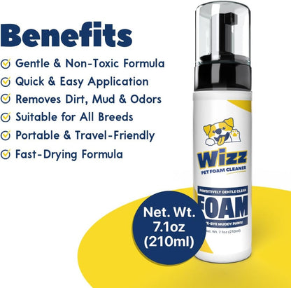 Muddy Mat® Wizz Dog Paw Foam – No-Rinse Pet Cleaner for Dogs Large & Small – Paw Dog Cleanser – Portable Grooming Solution – 7 fl oz