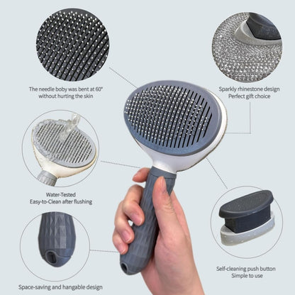 Diamond Rhinestone Cat Hair Brush Deshedding Brush Dog Hair Remover Tool Stainless Steel Comb Slicker Brush with Release Button for Dog Cat Rabbit Shedding Pets Grooming (Pink)