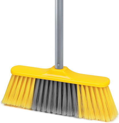 Broom for Hardwood Floors Indoor Sweeping Brooms with Soft Bristles and 55” Long Handle for Tile Laminate Deck Hard Floor Cleaning-Yellow