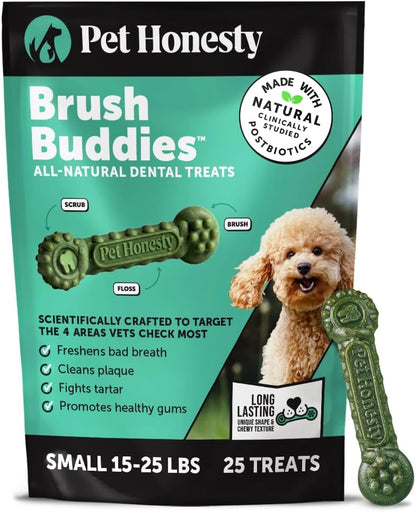 Pet Honesty Brush Buddies All Natural Dog Dental Treats for Dogs – Long Lasting Dental Sticks for Dogs, Teeth Cleaner, Breath Freshener, Plaque & Tartar Remover – Medium Sized Dogs (15 Count)