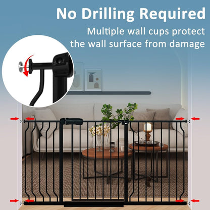 Extra Wide Baby Gate 57.5-62 Inch Black Walk THR Dog Gates Doorways House No Drill Pressure Mounted Auto Close Long Child Safety Gate for Kids and Pet