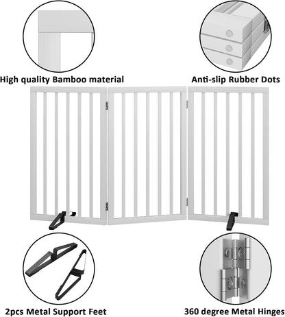 Dog Gate 32" Tall Foldable Dog Gate for Doorways Freestanding Pet Gate for Dogs Indoor (Walnut, 3 Panel)