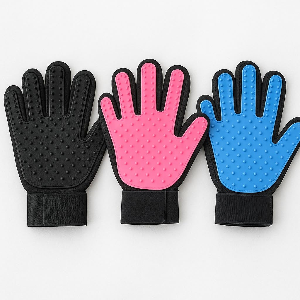 Limpet Grooming Glove- Hair remover gloves- Gentle shedding brushes for dogs, cats & horses (1 pair) (Blue)