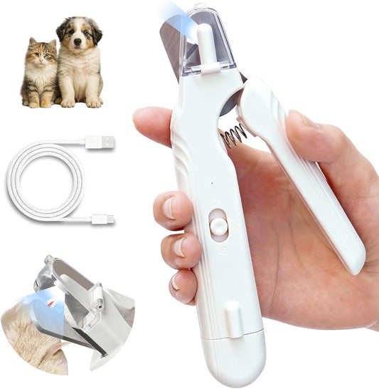 Safe 2-in-1 Dog & Cat Nail Clipper and Grinder LED Safety Light Illuminates the Quick to Prevent Over-Cutting or Bleeding, USB Rechargeable, Low Noise Motor Keeps Pets Calm Grooming for All Pet Sizes
