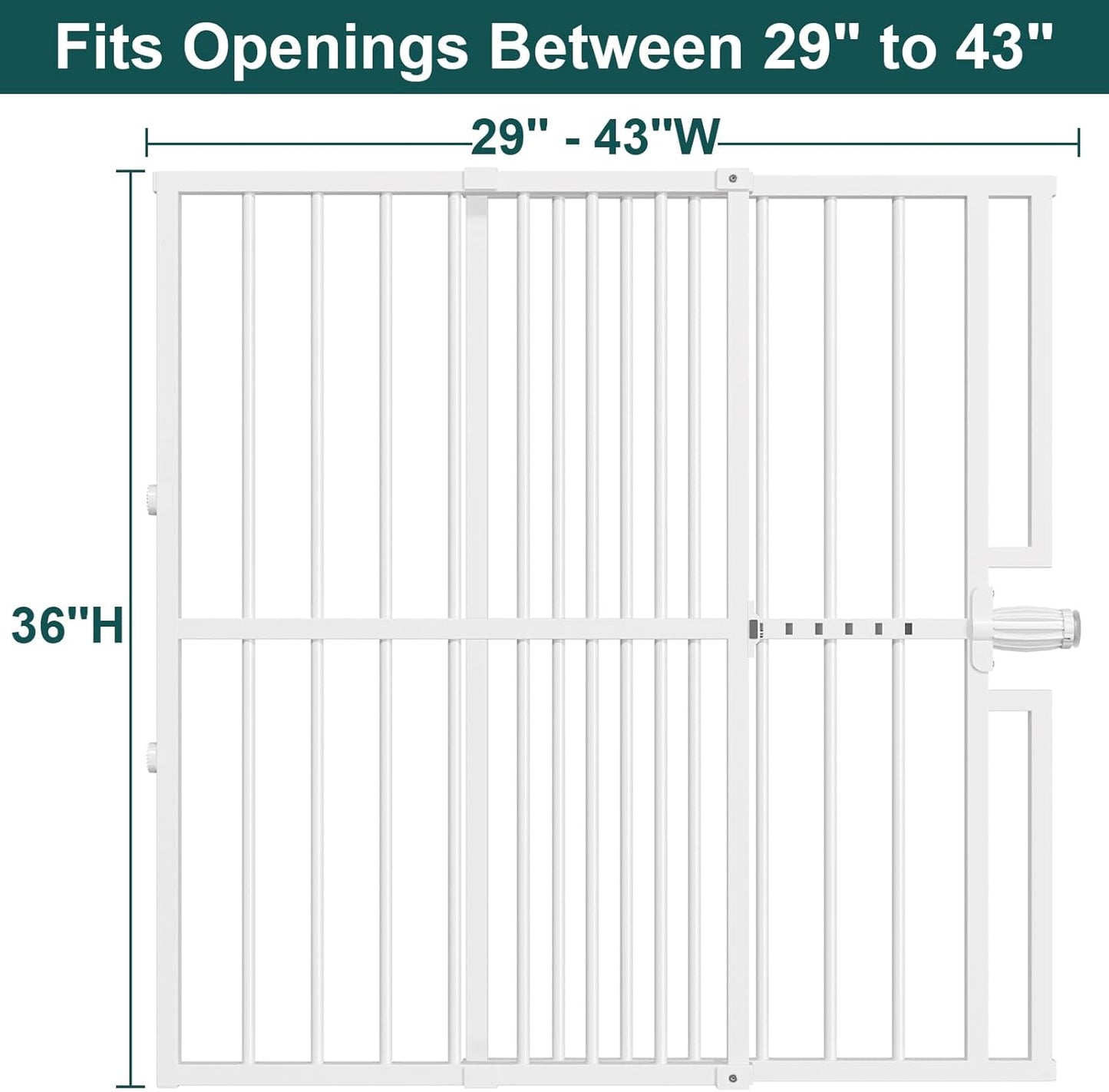 10-Second Quick Install Pressure Mounted Dog Gate for Pets and Kids,Adjustable 29'' to 43'' Wide Metal Pet Gate for Doorways Stairs,No Drilling,Expandable,30'' Tall Indoor Portable Safety Baby Gate