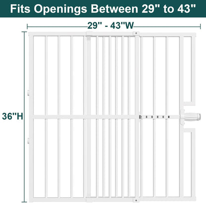 10-Second Quick Install Pressure Mounted Dog Gate for Pets and Kids,Adjustable 29'' to 43'' Wide Metal Pet Gate for Doorways Stairs,No Drilling,Expandable,30'' Tall Indoor Portable Safety Baby Gate