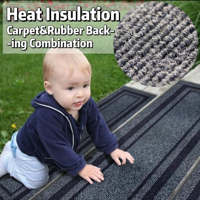 Aucuda 8.5" x 30" Outdoor Stair Treads for Dogs on Wooden Steps Spring, Non Slip Stair Runner Rug Heat Insulation Rubber Backing, Frame Staircase Mat Carpet for Indoor Grip Farmhouse. (6pcs)