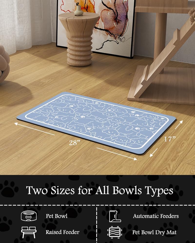 PADOOR Pet Feeding Mat-Absorbent Dog Mat for Food and Water Bowl-No Stains Easy Clean Dog Food Mat-Quick Dry Water Dispenser-Puppy Supplies Accessories