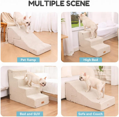 4-Step Dog Stair and Ramp for Small Dogs and Cats, Pet Steps for Bed with Non-Slip Bottom, Grey