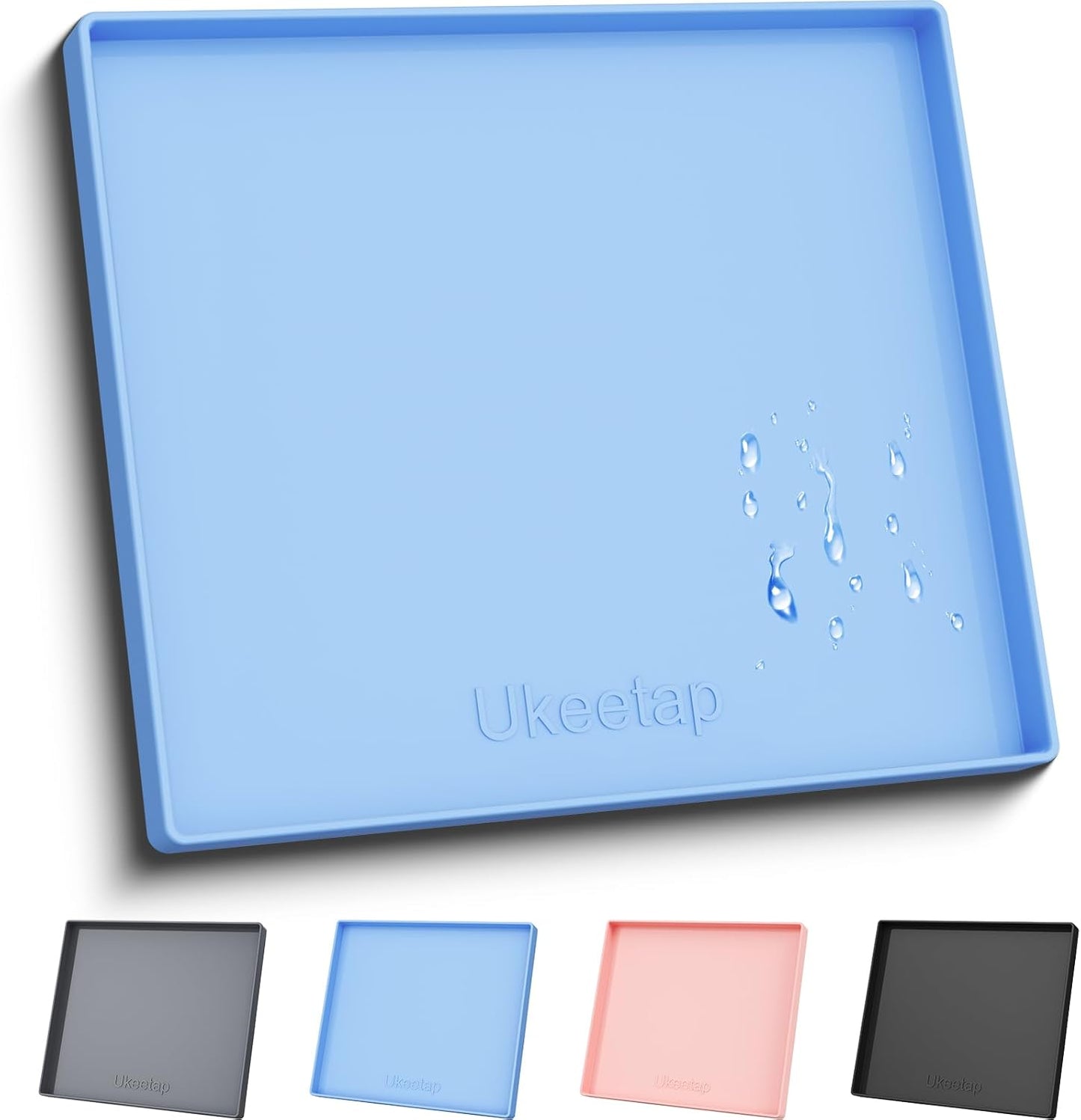 ukeetap Extra Thick Silicone Mat Waterproof with Raised Edge 19” x 12”, BPA Free Non-Slip Dog & Cat Food Mat, Feeding Mat for Food and Water Bowls, Spill Proof Mat to Protect Floors, Gray