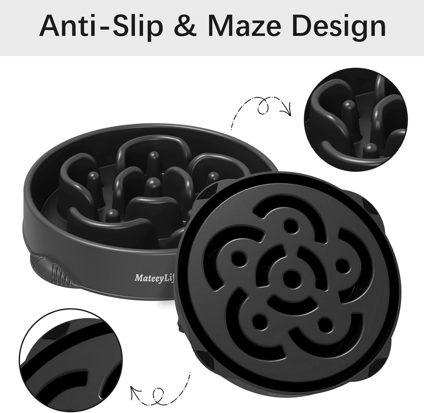 MateeyLife Slow Feeder Dog Bowls 2PCS, Anti-Choking Puzzle Dog Food Bowls, Anti-Slip Interactive Feeding Slow Down Eating, Bloat Stop Maze Dishes for Medium Breeds Pink&Purple