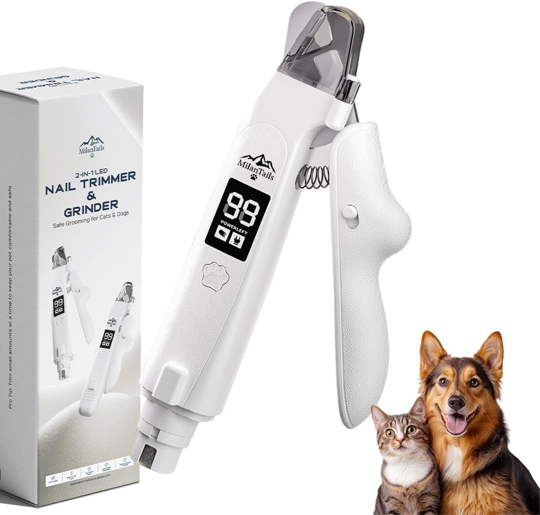 2-in-1 Dog Nail Clipper and Grinder with LED Light, USB Rechargeable Quiet Electric Pet Nail Trimmer for Dogs and Cats with Safety Guard