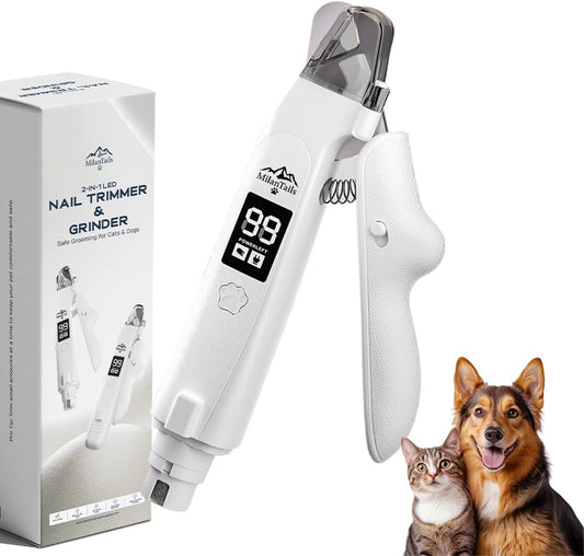 2-in-1 Dog Nail Clipper and Grinder with LED Light, USB Rechargeable Quiet Electric Pet Nail Trimmer for Dogs and Cats with Safety Guard