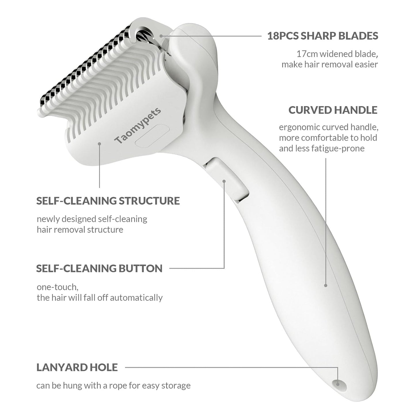 Self Cleaning Grooming Rake Brush for Shedding Gently Removes Loose Undercoat Mats Tangled Deshedding Grooming Tool for Dogs Cats Extra Wide (White)
