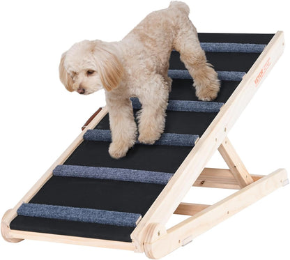 VEVOR Dog Ramp, Folding Pet Ramp for Bed, Adjustable Dog Ramp for Small, Large, Old Dogs & Cats, Wooden Pet Ramp with 39.3" Long Ramp, Adjustable from 15" to 22", Suitable for Couch, Sofa, Car