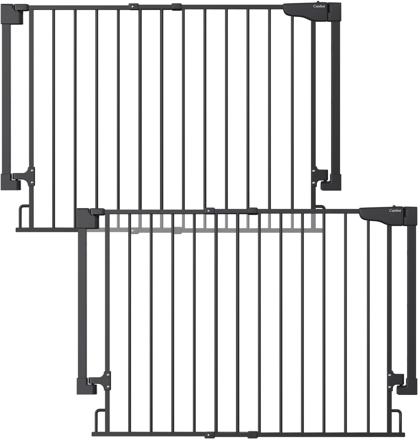 Cumbor 29.2–43" Baby Gate for Stairs, Hardware Mounted (Drill Required), Expandable No Bottom Bar Dog Gate, Auto Close Extra Wide Walk Thru, Pet & Toddler Proof Gate, Top & Bottom of Stairways(Black)