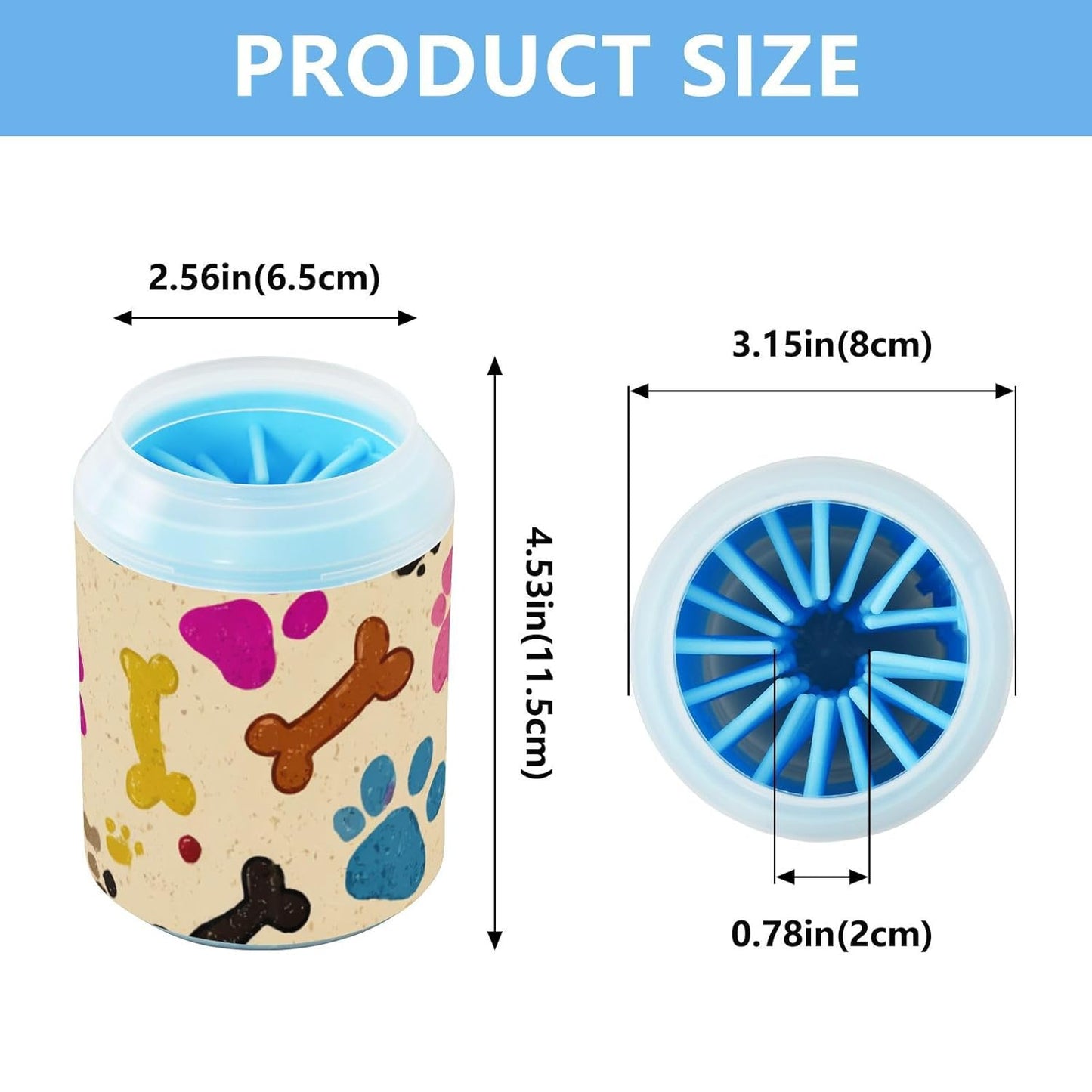 Dog Paw Cleaner Cups for Dogs Pet Foot Washer Paw Scrubber for Medium Small Dogs Cats Cleaning Cup Cute Yellow Fiesta Guitars Cacti and Ethnic Birds