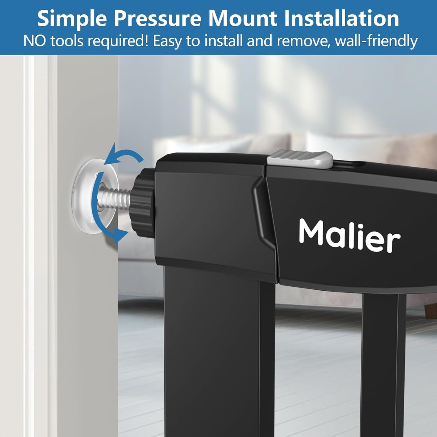 Malier Newest Baby Gate for Stairs with Large Walk Thru Door, 29-38" No Drill Pressure Mounted Dog Gate for Doorway, Auto Close Baby Gate, Easy Walk Through Gate Pet Gate for Child and Pets