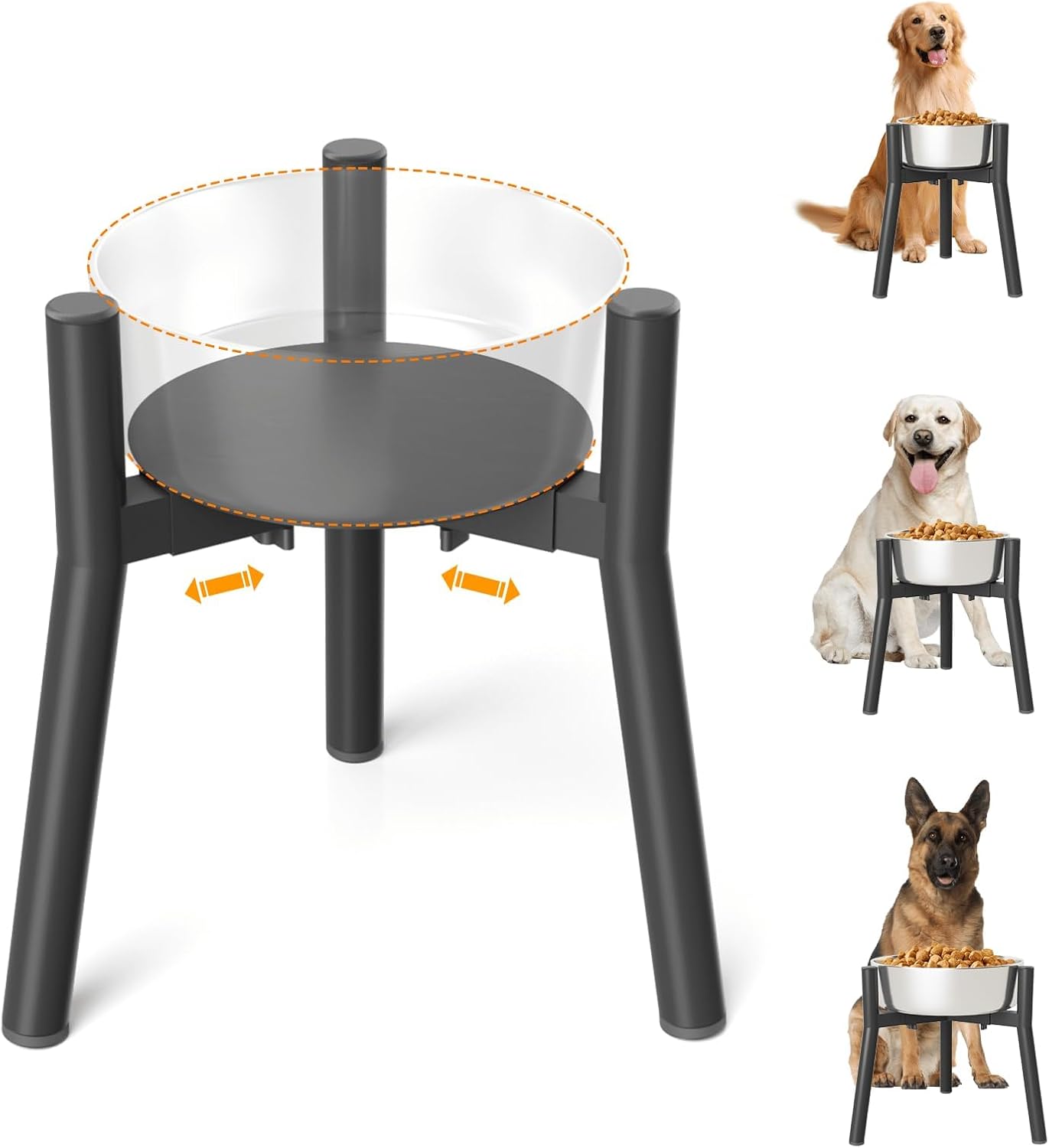 SHAINFUN Raised Dog Bowl Stand for Large Dogs 11" Height Adjustable Width 7-10.6" Single Tall Elevated Dog Bowls Stand, Food & Water Feeder Holder for Large Breeds (Bowl Not Included)