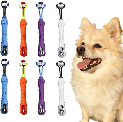 Orgrimmar 2 Pcs Three Sided Pet Toothbrush Dog Brush Addition Bad Breath Tartar Teeth Care Dog Cat Cleaning Mouth