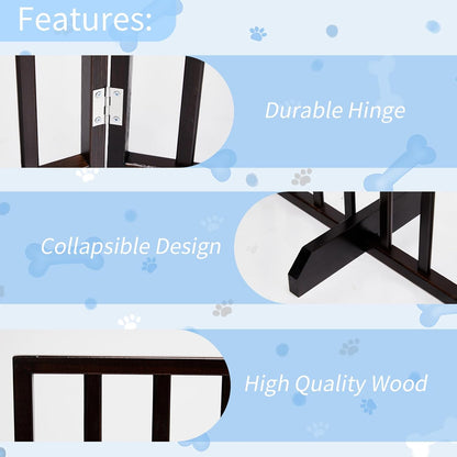 Outvita Freestanding Dog Gate, 24" H Foldable Wooden Pet Barrier Fence,3-Panel Pet Fence with Support Feet for Stairs，Hallways,Doorways, Walnut