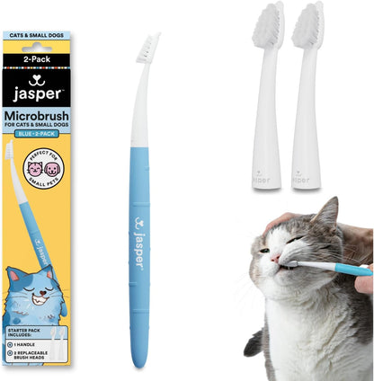 Jasper Microbrush Vet Approved Cat Toothbrush, Soft-Bristled Toothbrush Kit for Felines & Small Dogs, Non-Slip Handle with 2 Replaceable Tooth Brush Heads, Use with Cat Toothpaste, 2-Pack, Rose Pink