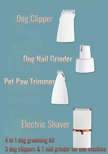 Low Noise 4-in-1 Dog Grooming Clippers Kit,Cordless Dog Nail Clipper,Dog Paw Trimmer,Cat Ear Trimmer,Pet Cat Dog Hair Trimmer for Small Large Dogs Cats and Rabbits Grooming at Home(Beige)