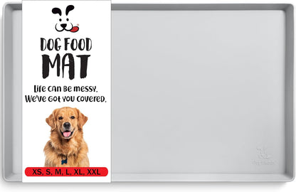 DogBuddy Dog Food Mat – Waterproof Dog Bowl Mat for Food and Water, Silicone Pet Feeding Mats for Floors, Non-Slip Placemat with High Edges for Dogs Bowls, Puppy Essentials (L: 24" x 16", Shadow)