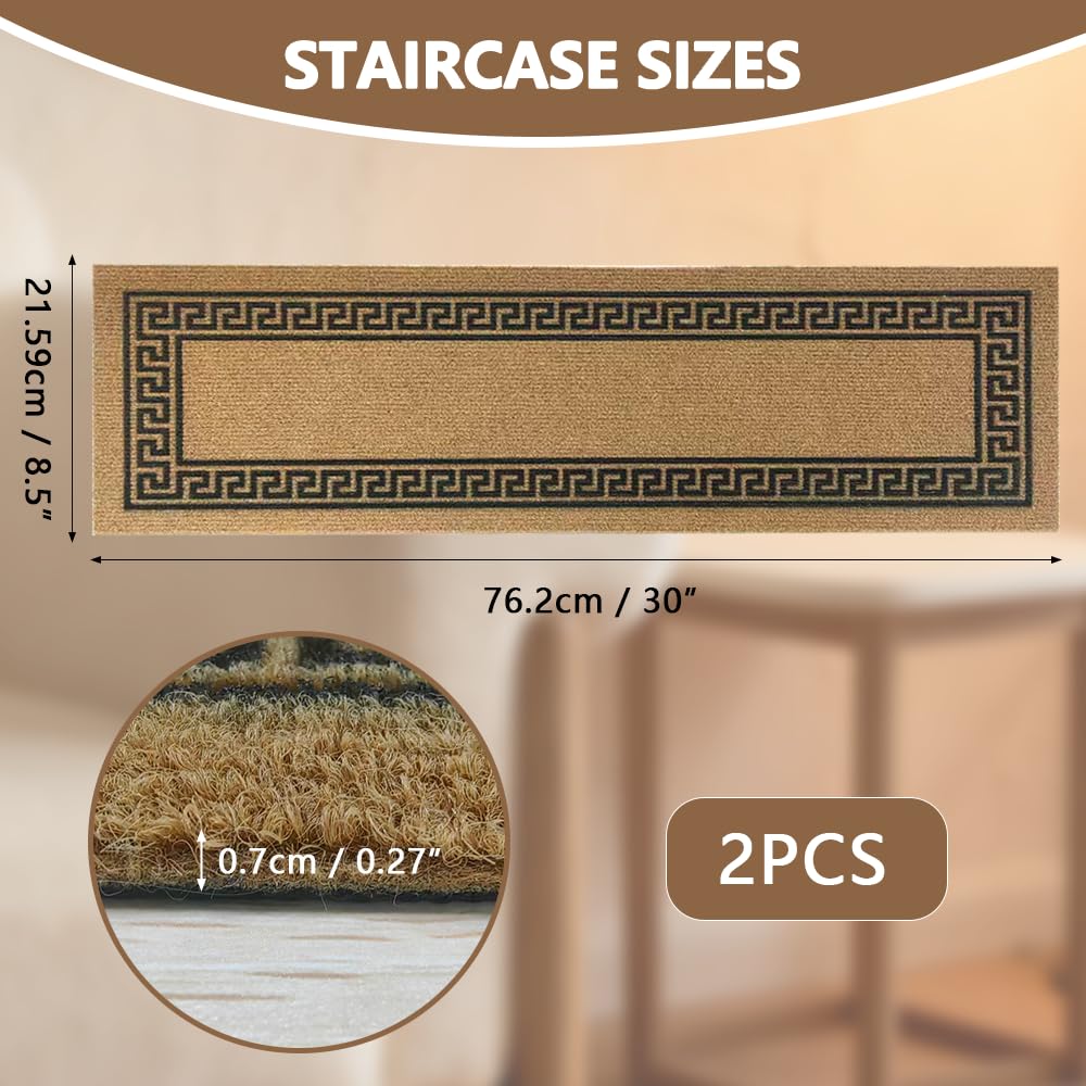 Outdoor Stair Treads for Wooden Steps, Non-Slip Rubber Brown Stair Runner Rugs, 6 Pcs 8.5" x 30" Heavy Duty Stair Mats for Outside Steps, Weatherproof Grip for Elders, Dogs & Kids, Black Border.