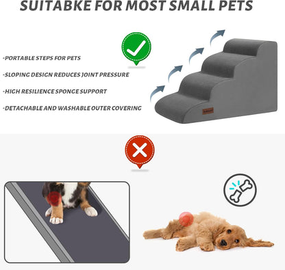 Aodisman 3-Step Dog Ramp and Stairs for Sofa and Chair - Non-Slip Sturdy Pet Steps for Small Dogs and Cats,15.7" H,Grey
