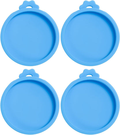 PINE & LINEN 4 Pcs 2.5inch Durable Pet Can Lids, Silicone Small Pet Can Covers Waterproof Cat Food Cans Lids for 3 oz Cat Food Cans（Yellow+Red+Pink+Blue）