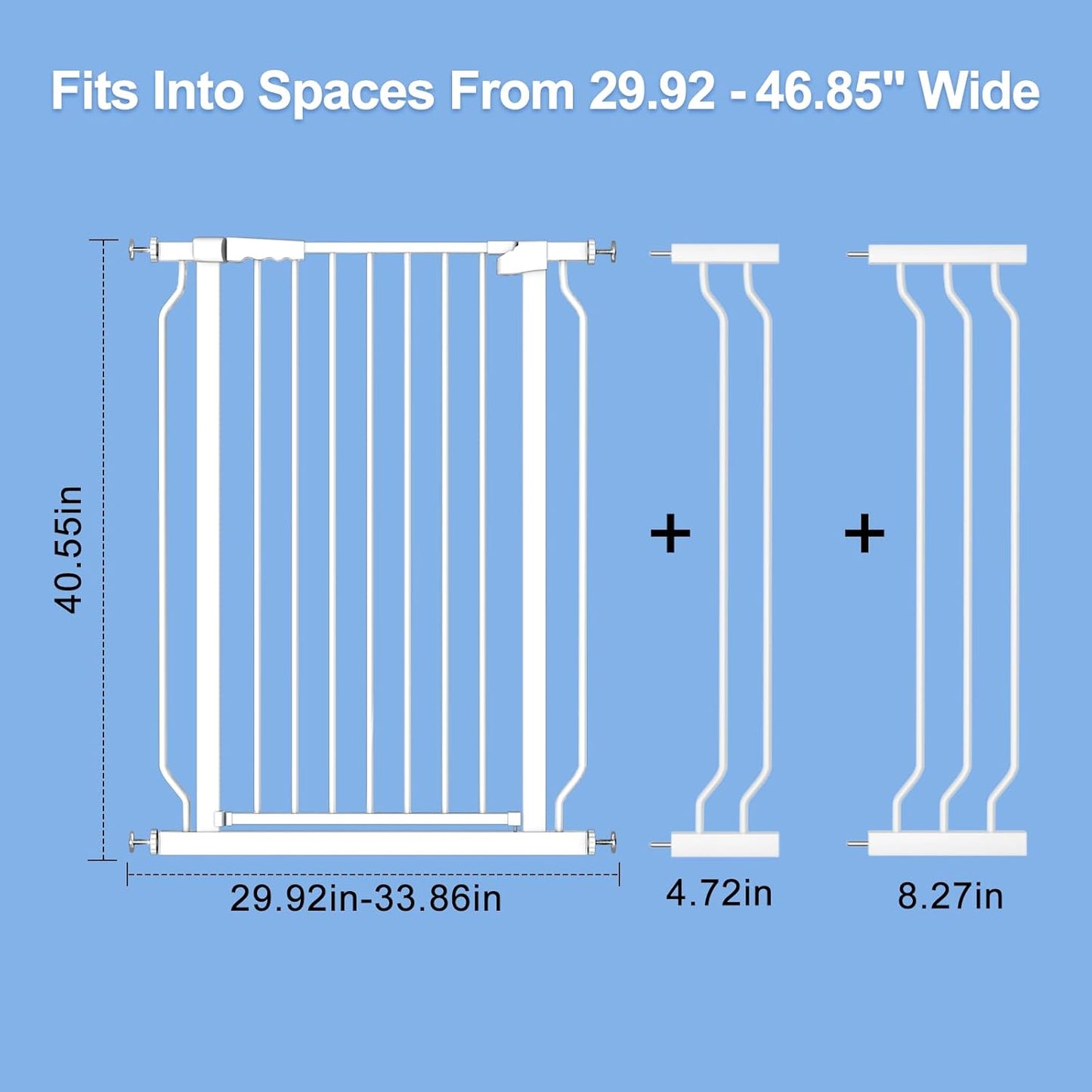WAOWAO Extra Tall 40.55" Baby Gate 29.92-63.38" Wide Pressure Mounted Walk Through Swing Auto Close Safety White Metal Toddler Child Dog Pet for Indoor Stairs,Doorways,Kitche