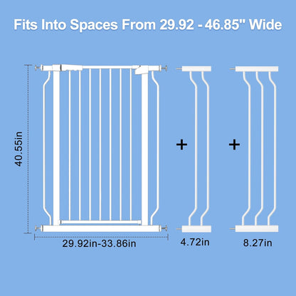 WAOWAO Extra Tall 40.55" Baby Gate 29.92-63.38" Wide Pressure Mounted Walk Through Swing Auto Close Safety White Metal Toddler Child Dog Pet for Indoor Stairs,Doorways,Kitche