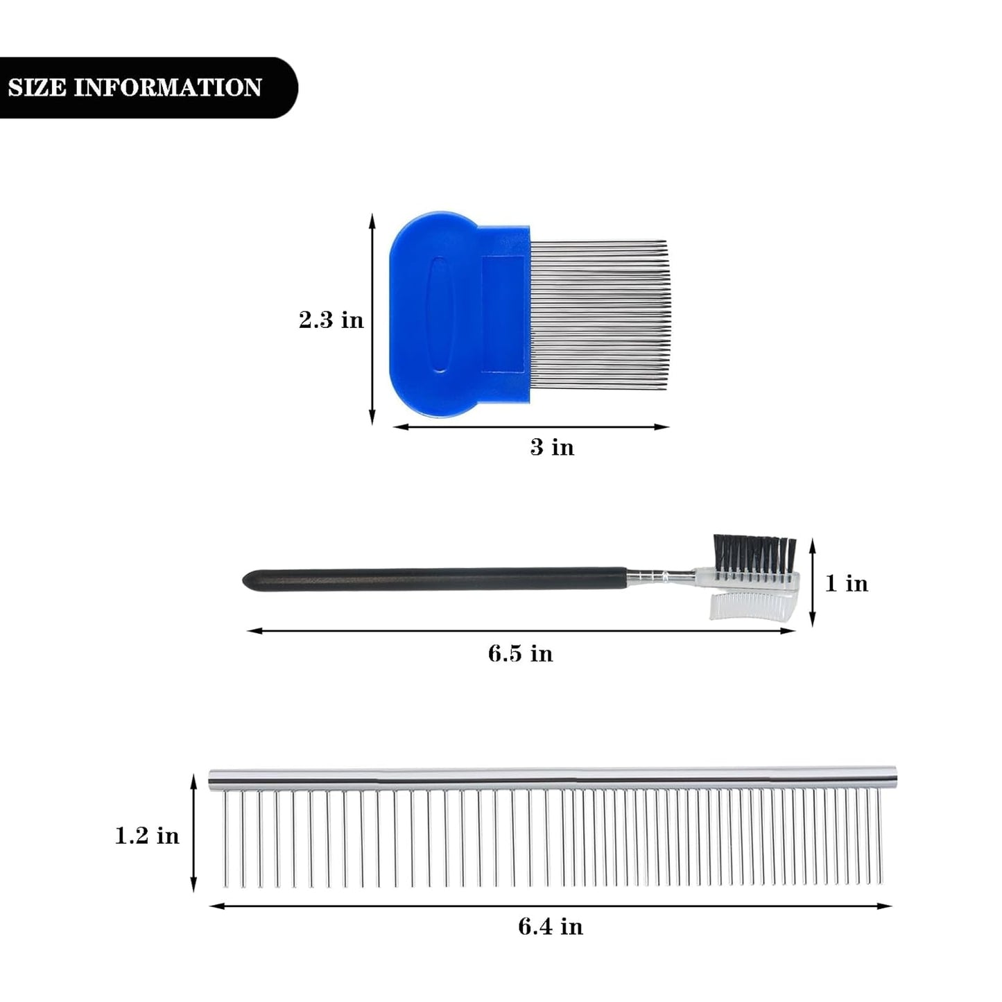 6-Piece Pet Grooming Kit, Stainless Steel Dog & Cat Combs for Flea Removal, Dematting, Shedding & Tear Stain Care, Gentle Detangling Brush for Long/Short Hair Pets kkmilamila