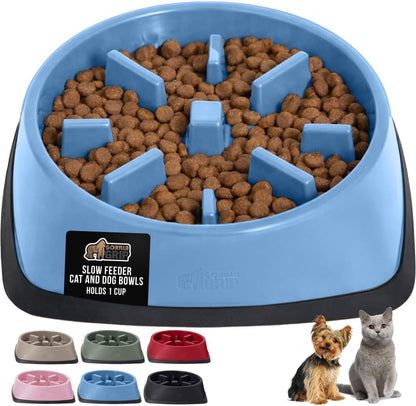 GORILLA GRIP® Patented BPA Free Slow Feeder Dog Bowls, Interactive Puzzle Toy for Dogs and Cats Food Training Enrichment, Keeps Pets Busy and Prevents Puppy Overeating, Small Breeds, 1 Cup, Gray