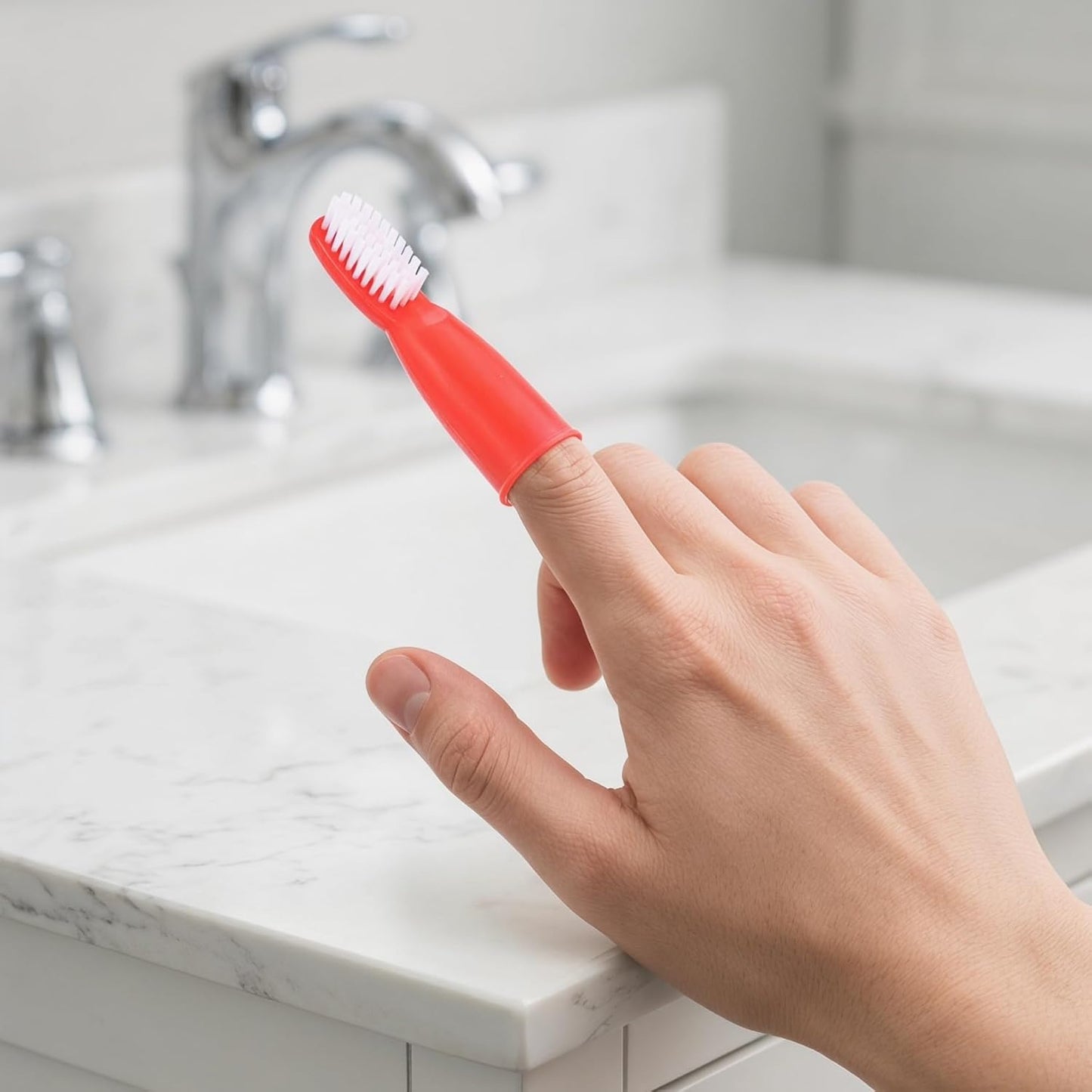 Baluue 20pcs Red Finger Toothbrush for Prisons and Mental Institutions, Short Handle Mini Oral Cleaning Brush with Soft Bristles, Portable Oral Care Tool