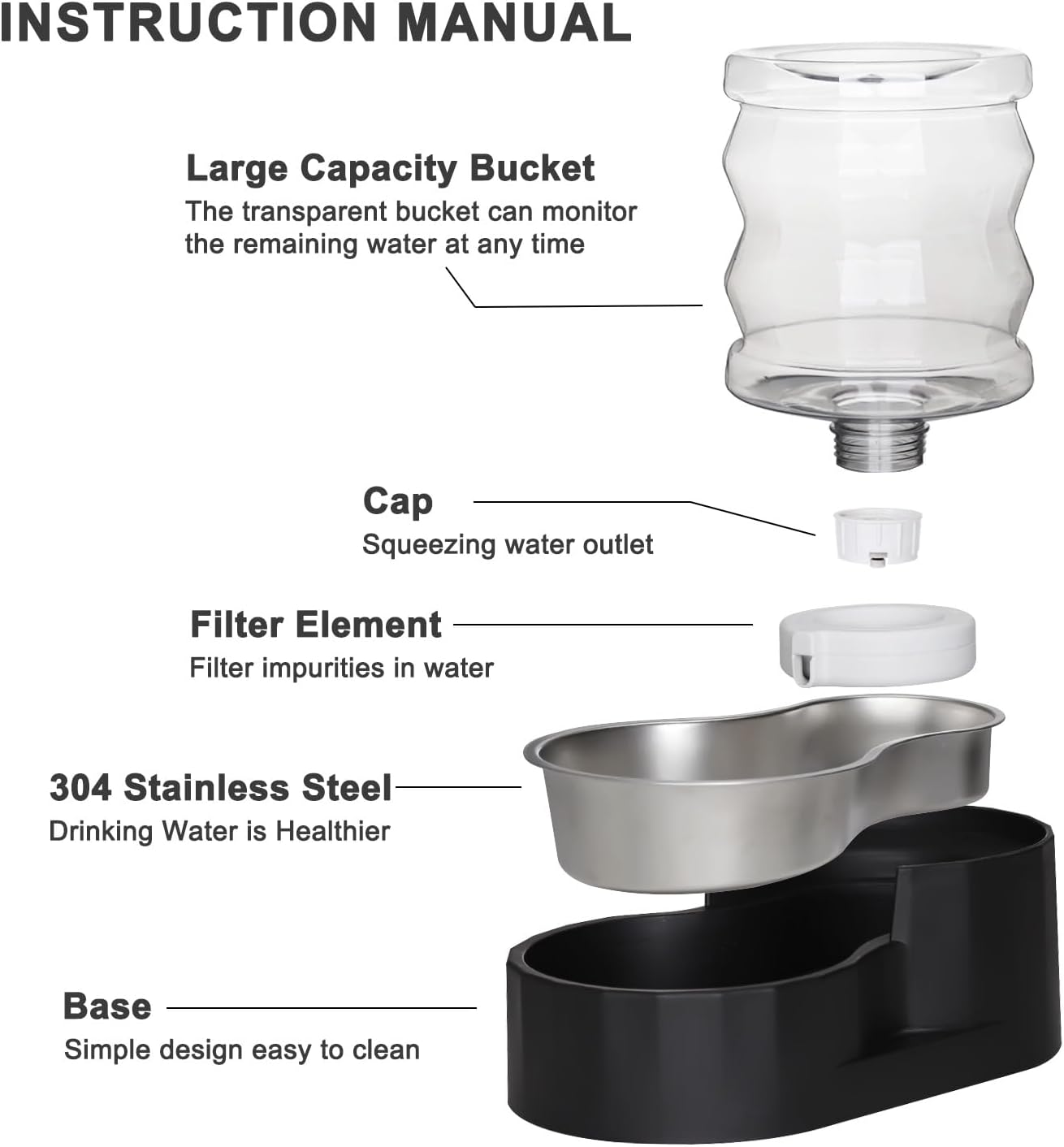 RIZZARI 8L Elevated Pet Water Dispenser – Stainless Steel Gravity Waterer with Auto-Refill Design for Medium and Large Dogs & Senior Pets -Comfortable Drinking Height for Living Rooms,Multi-Pet Homes