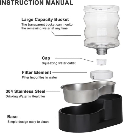 RIZZARI 8L Elevated Pet Water Dispenser – Stainless Steel Gravity Waterer with Auto-Refill Design for Medium and Large Dogs & Senior Pets -Comfortable Drinking Height for Living Rooms,Multi-Pet Homes