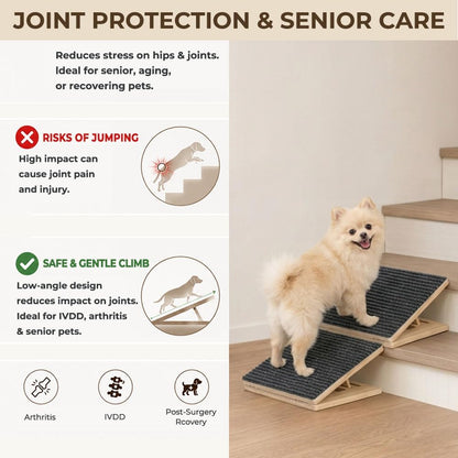 2 Pack Foldable Portable Folding Wooden Dog Stairs Wedge Pet Cat Steps Ramp Helper Indoor for Small Dogs Ivdd Old Cats Older Senior Orthopedic Dog Puppy Doggie Dachshund with Non-Slip Mat